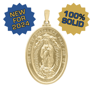 14K Gold Oval Our Lady of Guadalupe Medallion (1 3/8 inch)