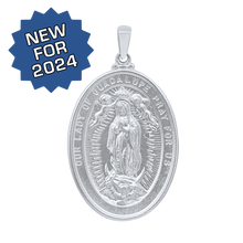 Load image into Gallery viewer, Sterling Silver Oval Our Lady of Guadalupe Medallion (1 3/8 inch)
