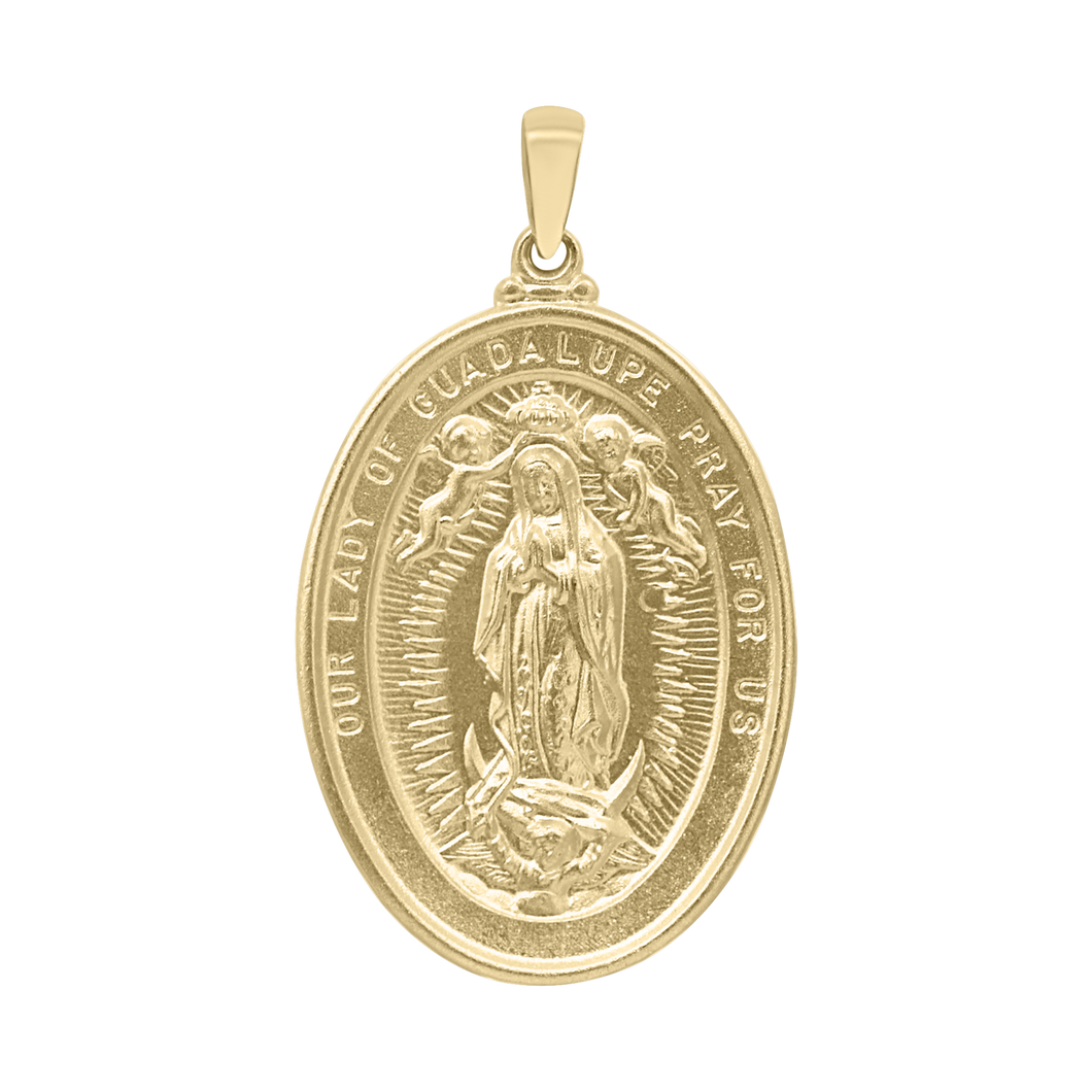14K Gold Oval Our Lady of Guadalupe Medallion (1 3/8 inch)