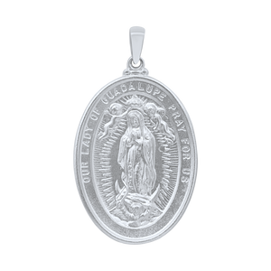 Sterling Silver Oval Our Lady of Guadalupe Medallion (1 3/8 inch)
