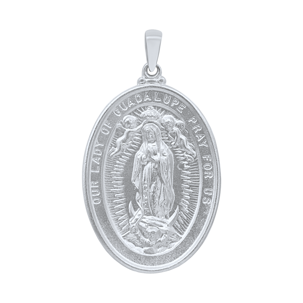 Sterling Silver Oval Our Lady of Guadalupe Medallion (1 3/8 inch)