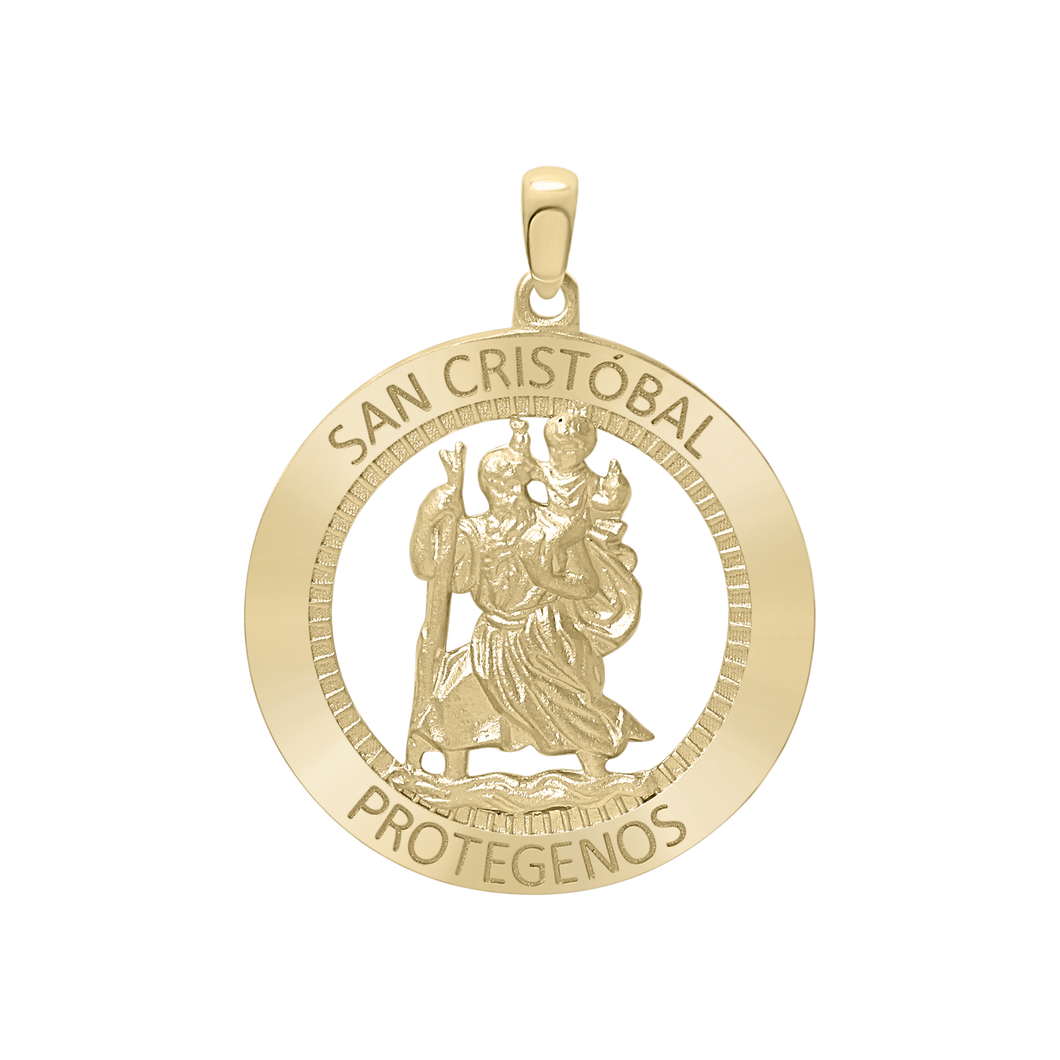 14K Gold Round San Cristobal Medallion (1 1/4 inch - 1 1/2 inch)