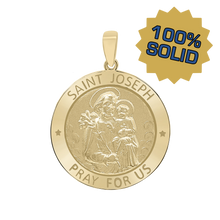 Load image into Gallery viewer, 14K Gold Round Saint Joseph Medallion (5/8 inch - 1 inch)
