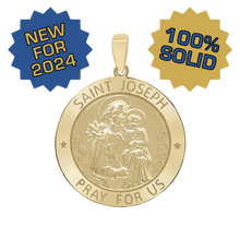 Load image into Gallery viewer, 14K Gold Round Saint Joseph Medallion (5/8 inch - 1 inch)
