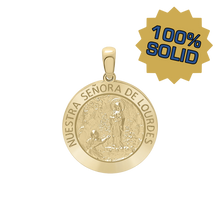 Load image into Gallery viewer, 14K Gold Round Nuestra Señora de Lourdes Medallion (3/4 inch)
