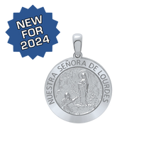 Load image into Gallery viewer, Sterling Silver Round Nuestra Señora de Lourdes Medallion (3/4 inch)
