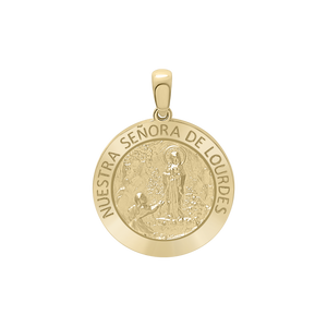 14K Gold Round Nuestra Señora de Lourdes Medallion (3/4 inch)