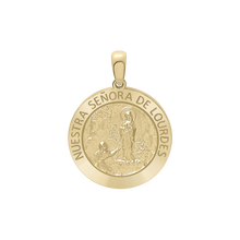 Load image into Gallery viewer, 14K Gold Round Nuestra Señora de Lourdes Medallion (3/4 inch)
