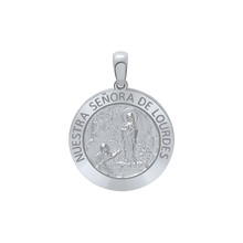 Load image into Gallery viewer, Sterling Silver Round Nuestra Señora de Lourdes Medallion (3/4 inch)
