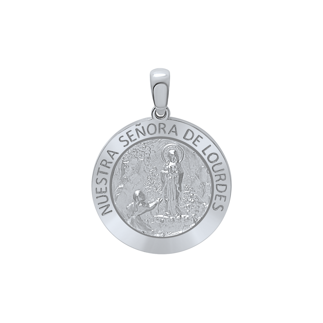 Sterling Silver Round Nuestra Señora de Lourdes Medallion (3/4 inch)