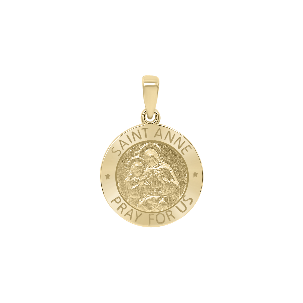 14K Gold Round Saint Anne Medallion (5/8 inch - 1 inch)