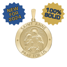 Load image into Gallery viewer, 14K Gold Round Saint Anne Medallion (5/8 inch - 1 inch)
