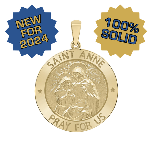 14K Gold Round Saint Anne Medallion (5/8 inch - 1 inch)