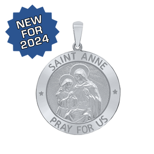 Sterling Silver Round Saint Anne Medallion (5/8 inch - 1 inch)