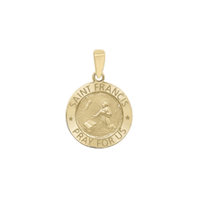 Load image into Gallery viewer, 14K Gold Round Saint Francis Medallion (5/8 inch - 1 inch)
