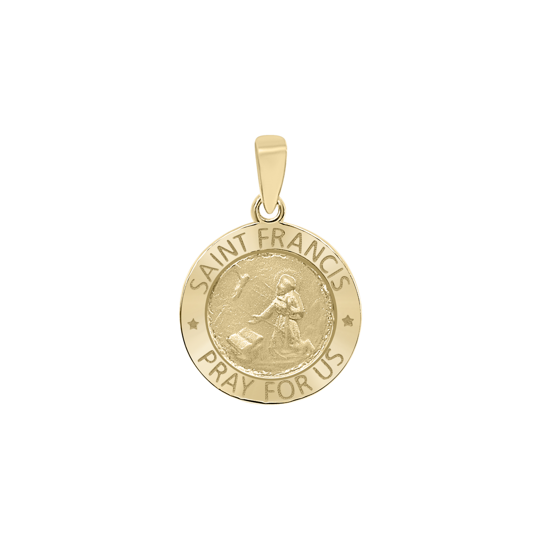 14K Gold Round Saint Francis Medallion (5/8 inch - 1 inch)