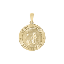 Load image into Gallery viewer, 14K Gold Round Saint Francis Medallion (5/8 inch - 1 inch)
