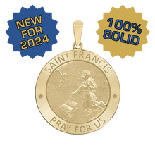 Load image into Gallery viewer, 14K Gold Round Saint Francis Medallion (5/8 inch - 1 inch)
