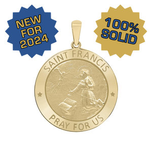 14K Gold Round Saint Francis Medallion (5/8 inch - 1 inch)