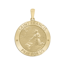 Load image into Gallery viewer, 14K Gold Round Saint Francis Medallion (5/8 inch - 1 inch)
