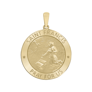 14K Gold Round Saint Francis Medallion (5/8 inch - 1 inch)