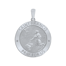 Load image into Gallery viewer, Sterling Silver Round Saint Francis Medallion (5/8 inch - 1 inch)
