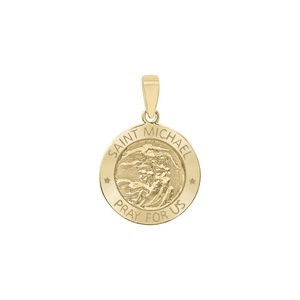 14K Gold Round Saint Michael Medallion (5/8 inch - 1 inch)