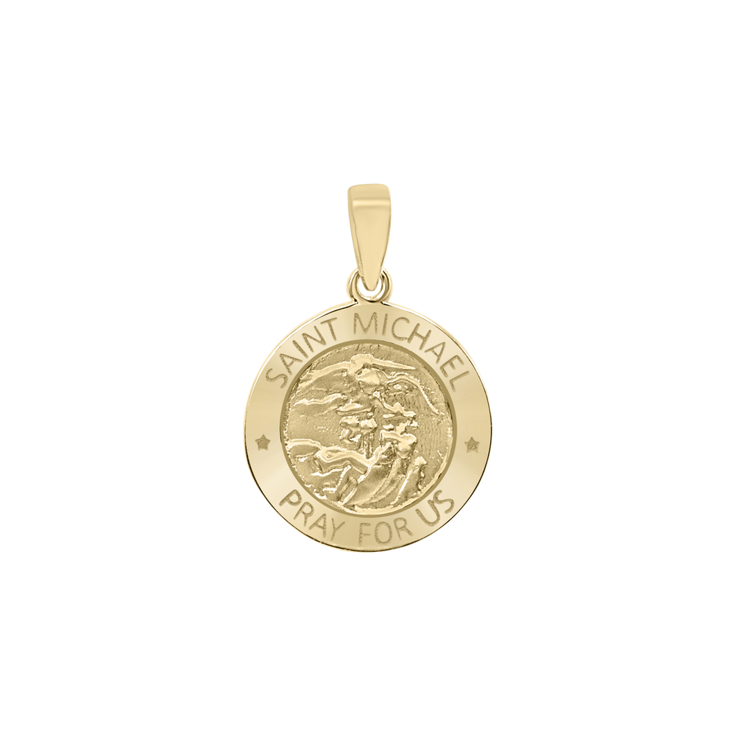 14K Gold Round Saint Michael Medallion (5/8 inch - 1 inch)