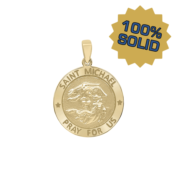 14K Gold Round Saint Michael Medallion (3/4 inch)
