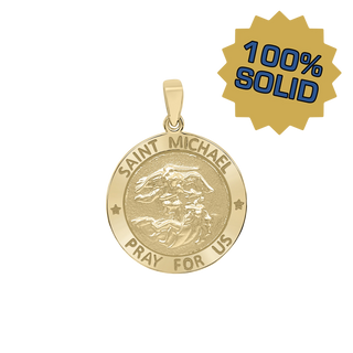 14K Gold Round Saint Michael Medallion (3/4 inch)