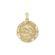 Load image into Gallery viewer, 14K Gold Round Saint Michael Medallion (5/8 inch - 1 inch)
