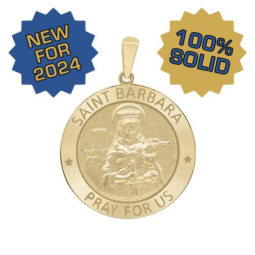 14K Gold Round Saint Barbara Medallion (5/8 inch - 1 inch)