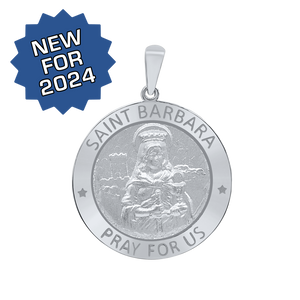 Sterling Silver Round Saint Barbara Medallion (5/8 inch - 1 inch)