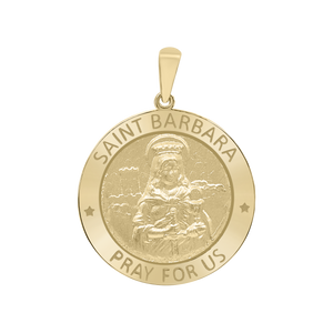 14K Gold Round Saint Barbara Medallion (5/8 inch - 1 inch)