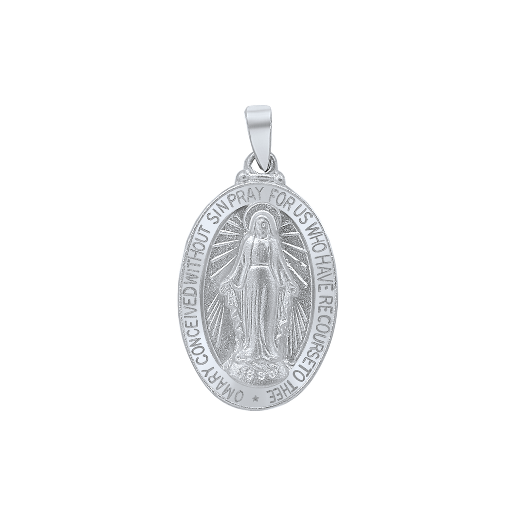 Sterling Silver 3D Oval Miraculous Framed Medallion (7/8 inch - 1 3/8 inch)