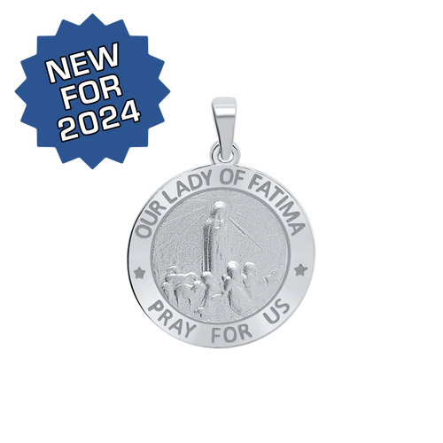 Sterling Silver Round Our Lady of Fatima Medallion (3/4 inch)