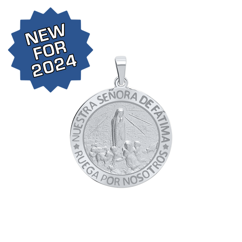 Sterling Silver Round Nuestra Señora de Fátima Medallion (3/4 inch)