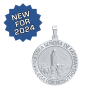 Load image into Gallery viewer, Sterling Silver Round Nuestra Señora de Fátima Medallion (3/4 inch)
