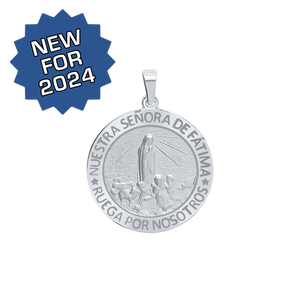 Sterling Silver Round Nuestra Señora de Fátima Medallion (3/4 inch)