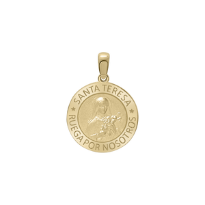 14K Gold Round Santa Teresa Medallion (5/8 inch - 3/4 inch)