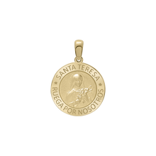 Load image into Gallery viewer, 14K Gold Round Santa Teresa Medallion (5/8 inch - 3/4 inch)
