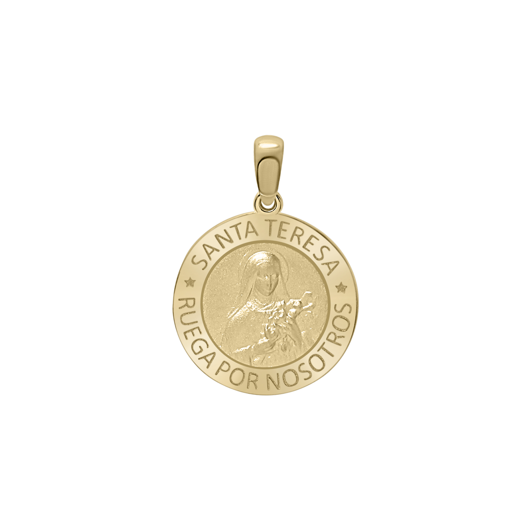 14K Gold Round Santa Teresa Medallion (5/8 inch - 3/4 inch)