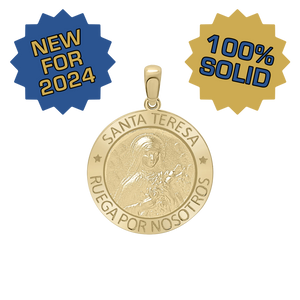 14K Gold Round Santa Teresa Medallion (5/8 inch - 3/4 inch)