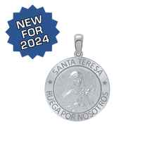 Load image into Gallery viewer, Sterling Silver Round Santa Teresa Medallion (5/8 inch - 3/4 inch)
