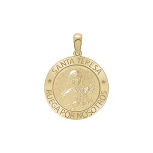 14K Gold Round Santa Teresa Medallion (5/8 inch - 3/4 inch)