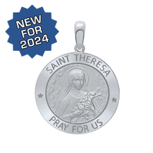 Load image into Gallery viewer, Sterling Silver Round Saint Theresa Medallion (5/8 inch - 1 inch)
