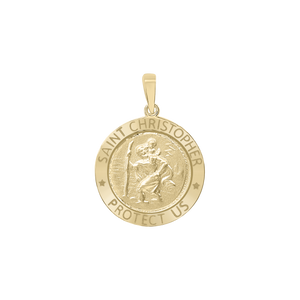 14K Gold Round Saint Christopher Medallion (5/8 inch - 1 inch)
