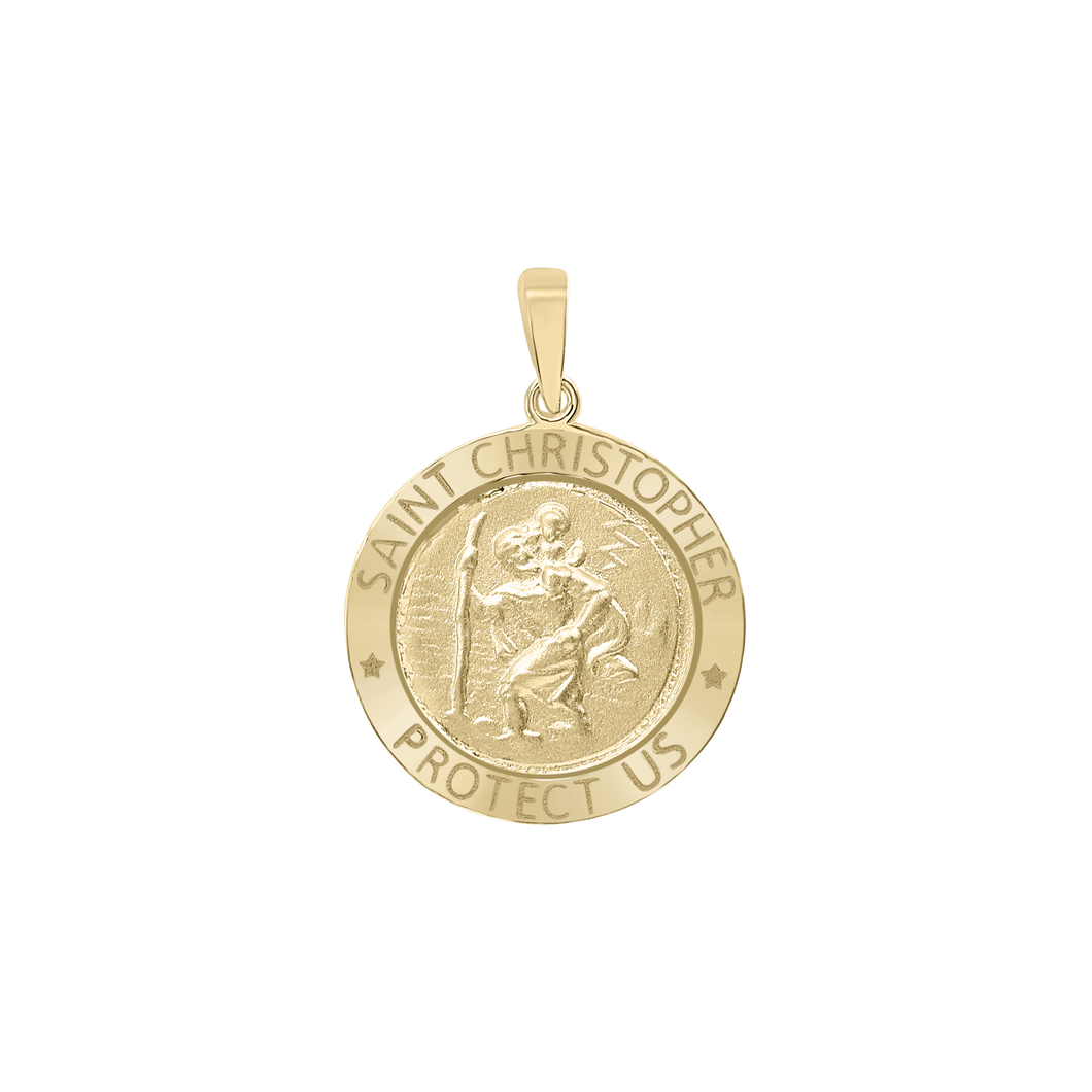14K Gold Round Saint Christopher Medallion (5/8 inch - 1 inch)