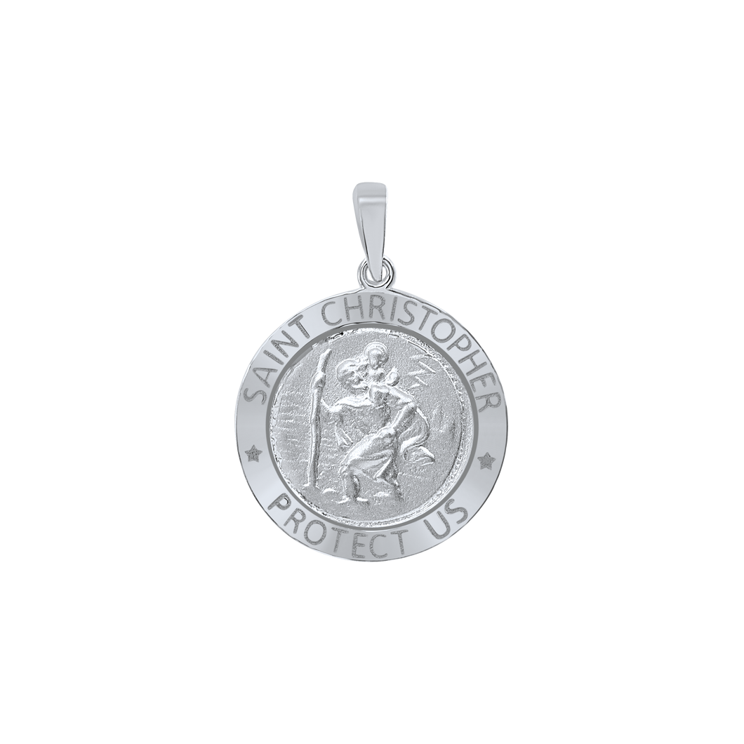 Sterling Silver Round Saint Christopher Medallion (5/8 inch - 1 inch)