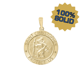 14K Gold Round Saint Christopher Medallion (3/4 inch)